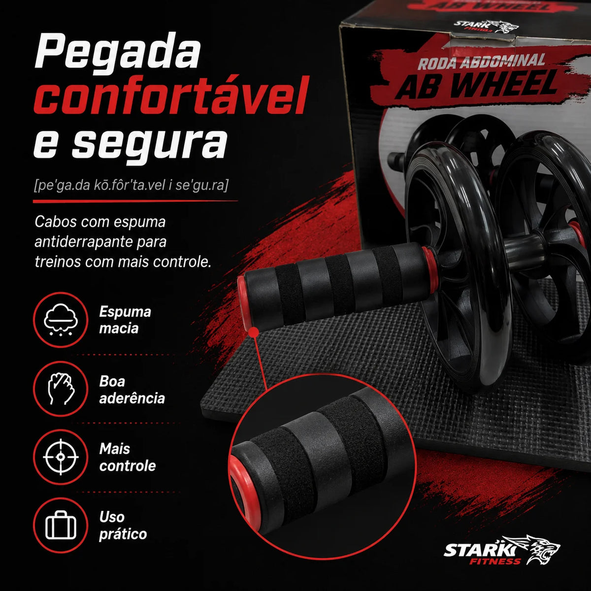 Roda Abdominal Stark Fitness + Tapete de Apoio Grátis
