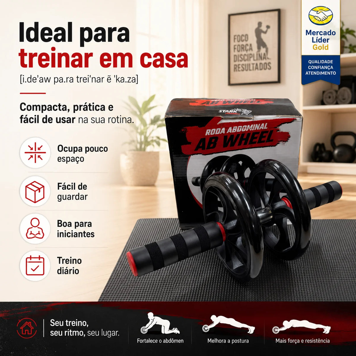 Roda Abdominal Stark Fitness + Tapete de Apoio Grátis
