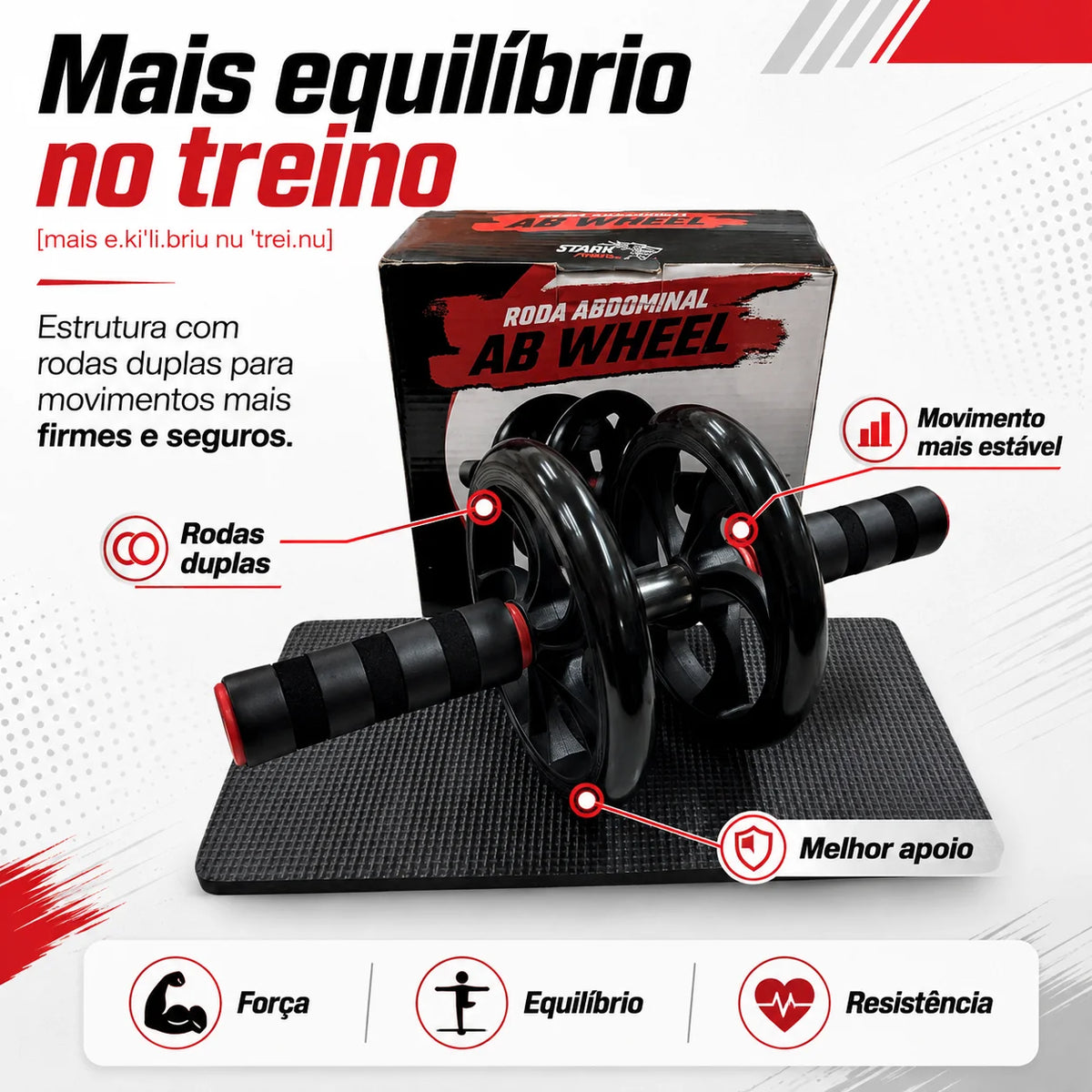Roda Abdominal Stark Fitness + Tapete de Apoio Grátis