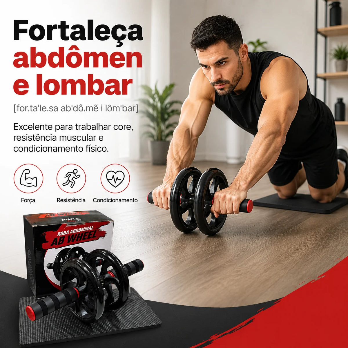 Roda Abdominal Stark Fitness + Tapete de Apoio Grátis